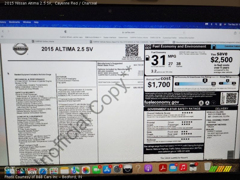 Cayenne Red / Charcoal 2015 Nissan Altima 2.5 SV