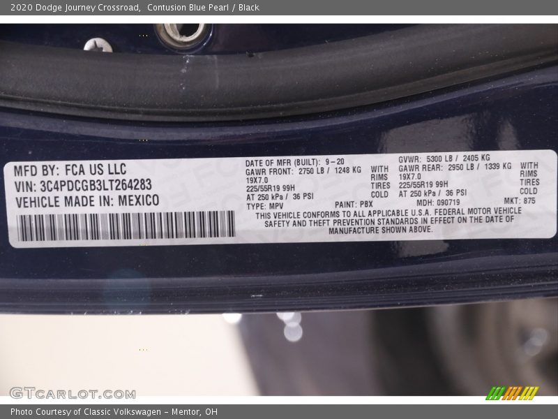 Contusion Blue Pearl / Black 2020 Dodge Journey Crossroad