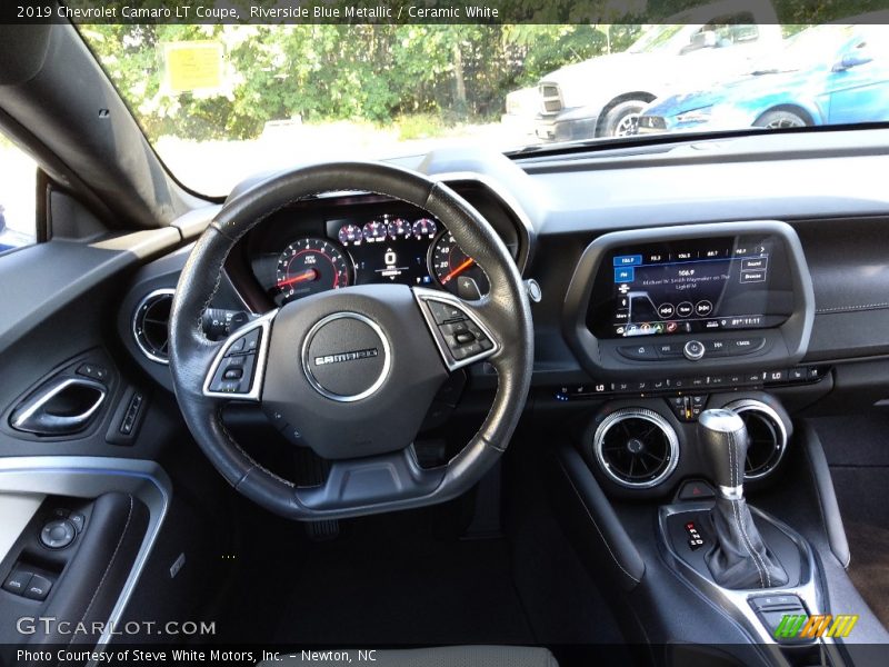 Riverside Blue Metallic / Ceramic White 2019 Chevrolet Camaro LT Coupe