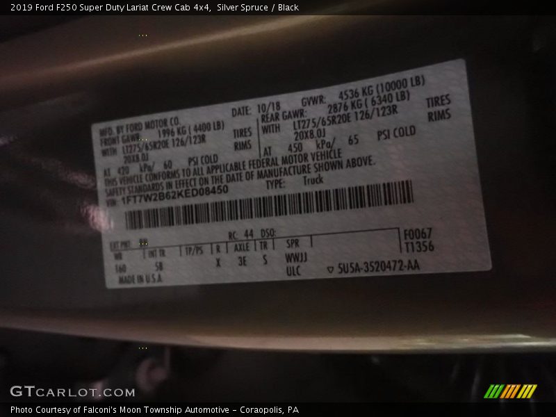 Silver Spruce / Black 2019 Ford F250 Super Duty Lariat Crew Cab 4x4