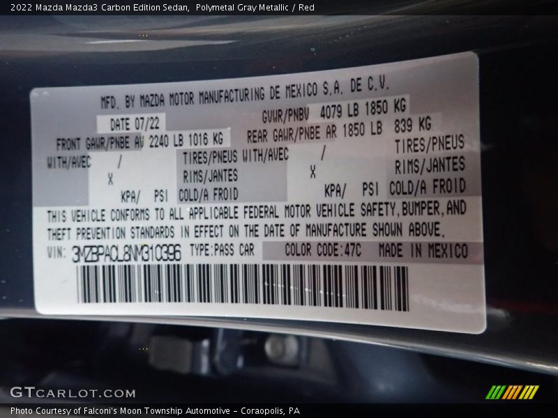 2022 Mazda3 Carbon Edition Sedan Polymetal Gray Metallic Color Code 47C