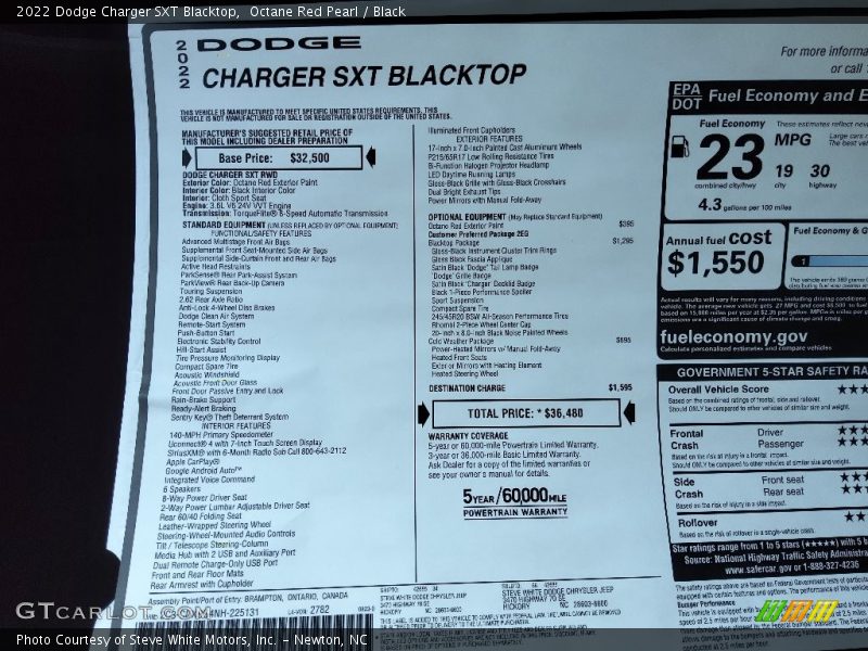 Octane Red Pearl / Black 2022 Dodge Charger SXT Blacktop