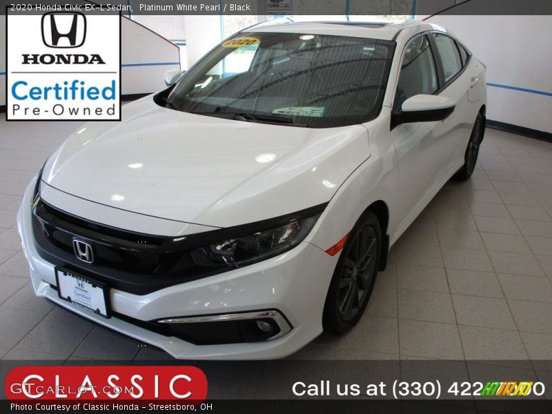 Platinum White Pearl / Black 2020 Honda Civic EX-L Sedan