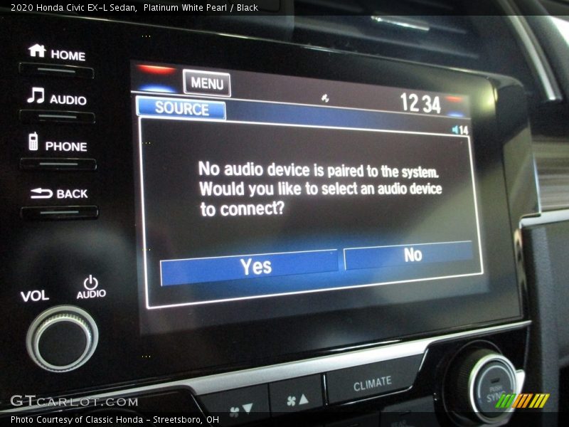Platinum White Pearl / Black 2020 Honda Civic EX-L Sedan