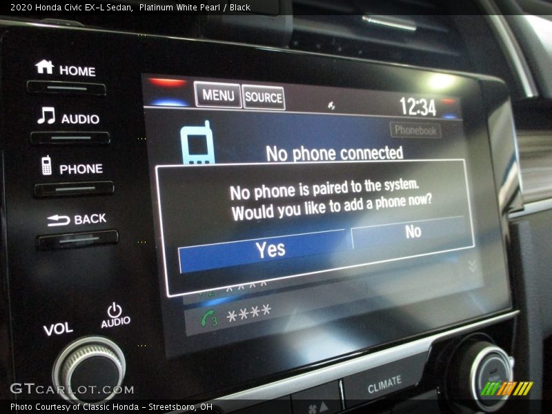 Platinum White Pearl / Black 2020 Honda Civic EX-L Sedan