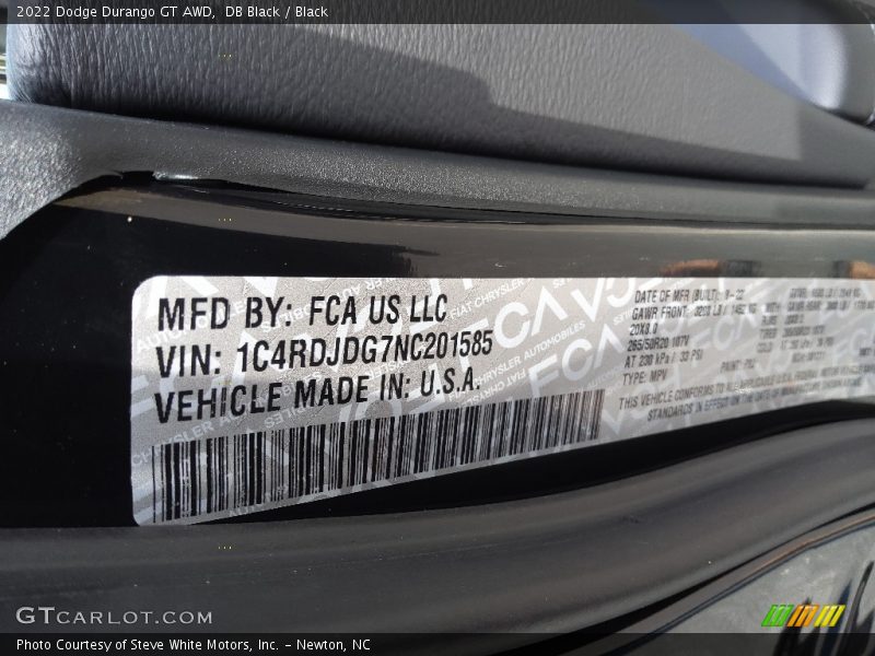 DB Black / Black 2022 Dodge Durango GT AWD