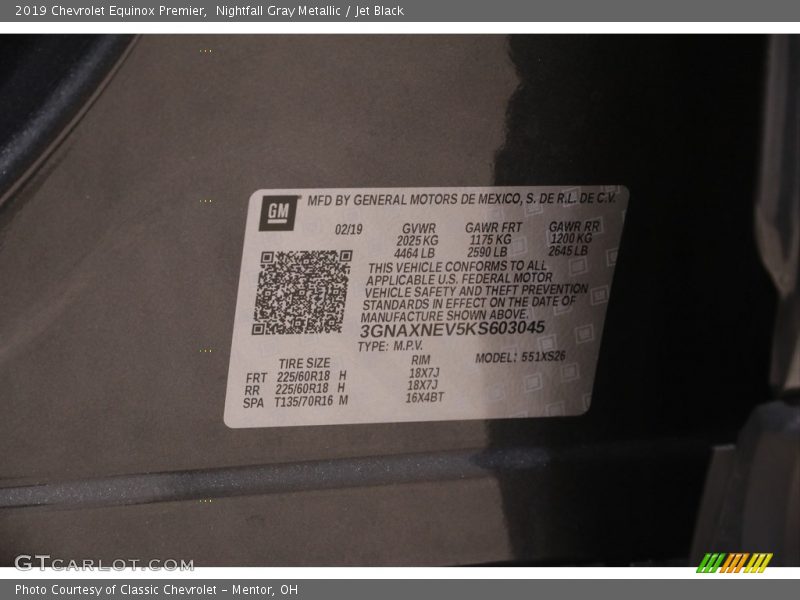 Nightfall Gray Metallic / Jet Black 2019 Chevrolet Equinox Premier