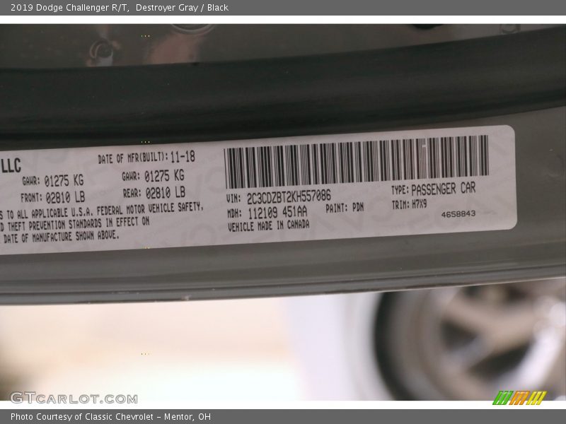 Destroyer Gray / Black 2019 Dodge Challenger R/T