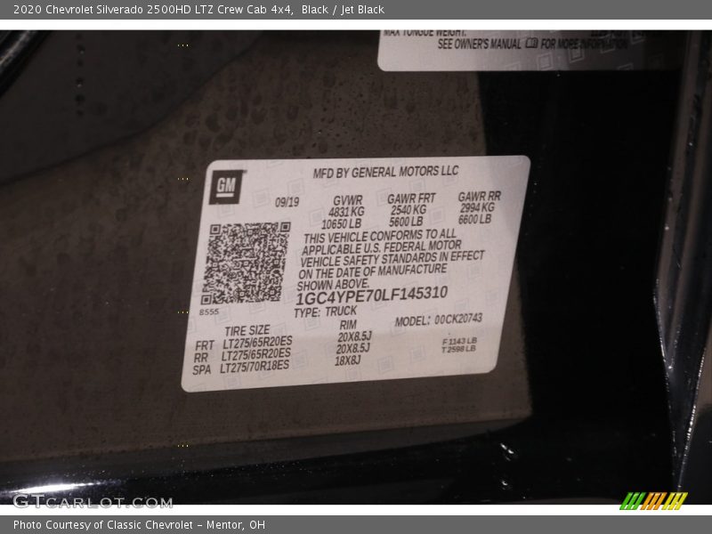 Black / Jet Black 2020 Chevrolet Silverado 2500HD LTZ Crew Cab 4x4