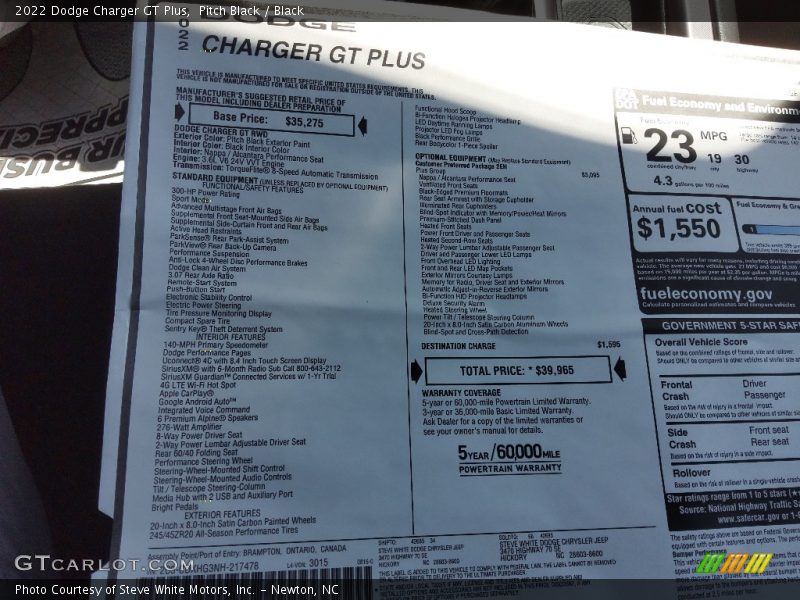 Pitch Black / Black 2022 Dodge Charger GT Plus