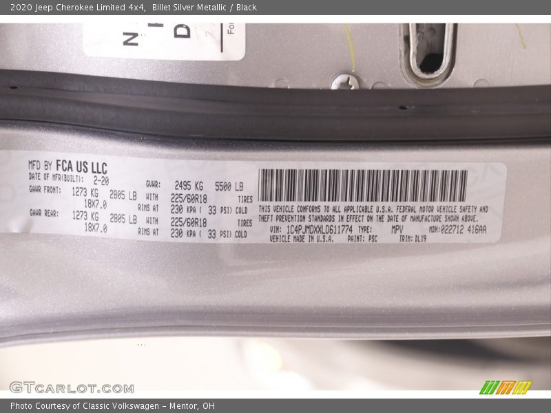 Billet Silver Metallic / Black 2020 Jeep Cherokee Limited 4x4