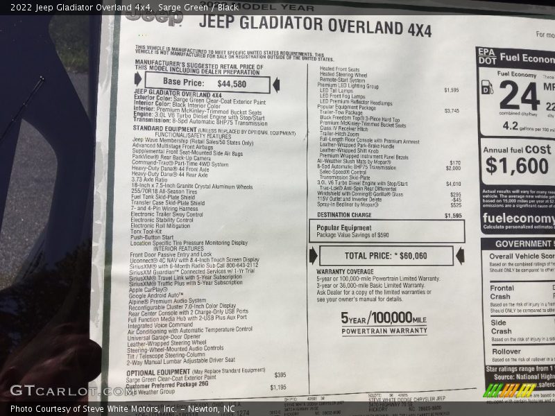 Sarge Green / Black 2022 Jeep Gladiator Overland 4x4