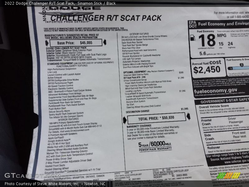 Sinamon Stick / Black 2022 Dodge Challenger R/T Scat Pack