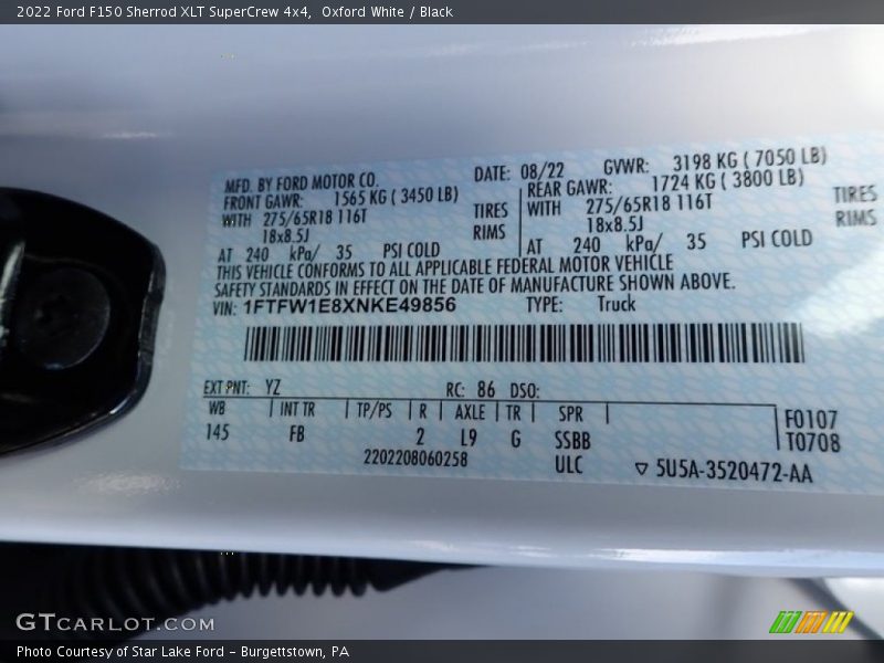 Oxford White / Black 2022 Ford F150 Sherrod XLT SuperCrew 4x4