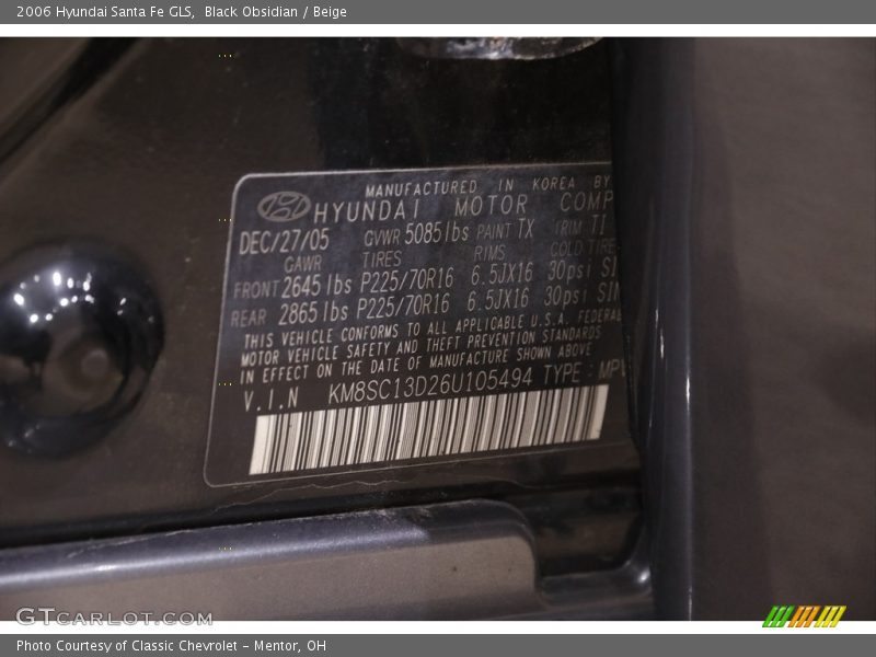 Black Obsidian / Beige 2006 Hyundai Santa Fe GLS