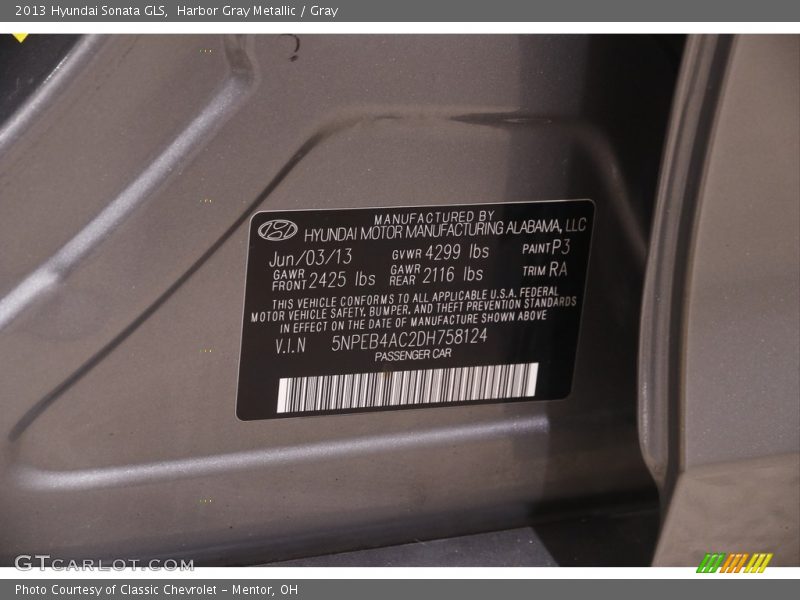 Harbor Gray Metallic / Gray 2013 Hyundai Sonata GLS