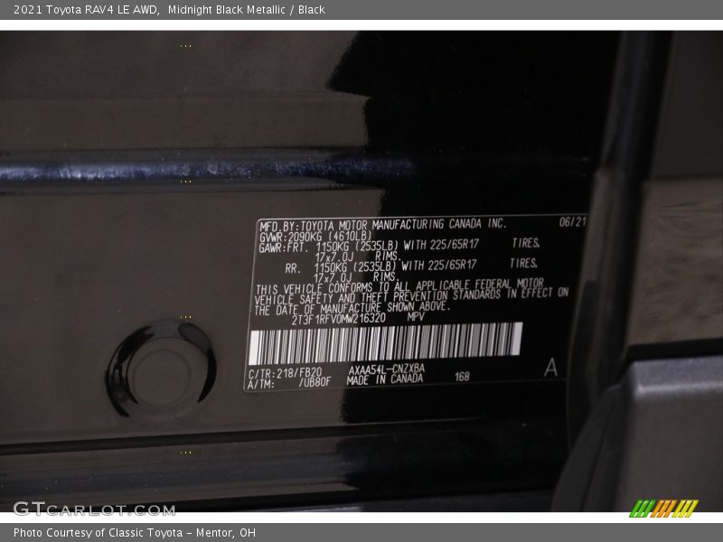 Midnight Black Metallic / Black 2021 Toyota RAV4 LE AWD