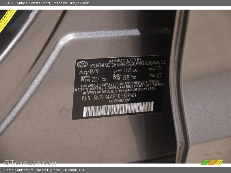 Machine Gray / Black 2019 Hyundai Sonata Sport