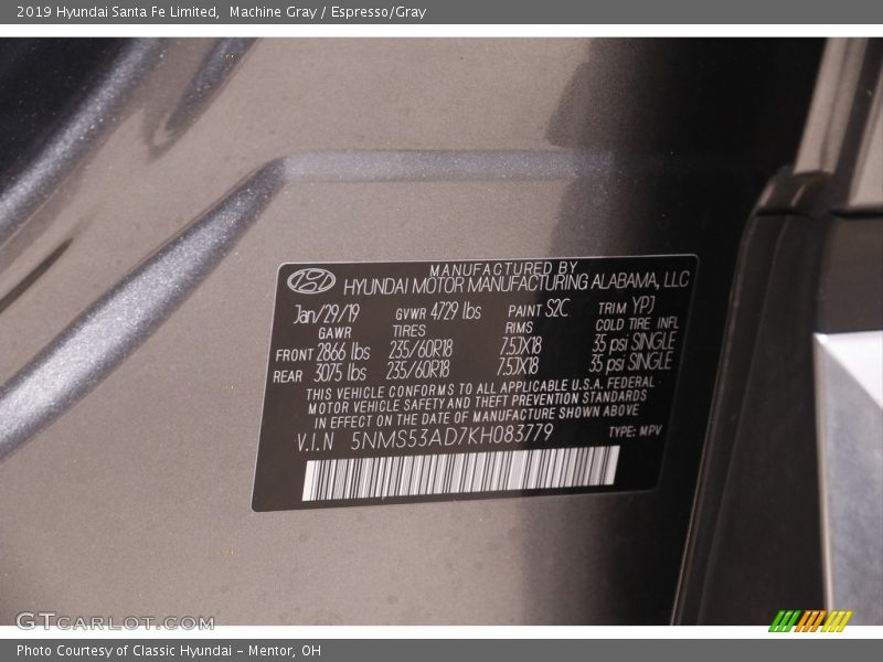 Machine Gray / Espresso/Gray 2019 Hyundai Santa Fe Limited