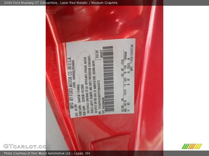 Laser Red Metallic / Medium Graphite 2000 Ford Mustang GT Convertible