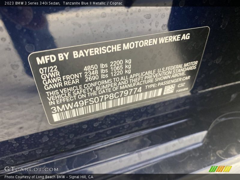 2023 3 Series 340i Sedan Tanzanite Blue II Metallic Color Code C3Z