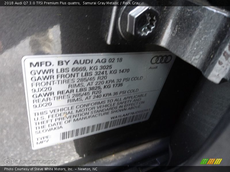 Samurai Gray Metallic / Rock Gray 2018 Audi Q7 3.0 TFSI Premium Plus quattro