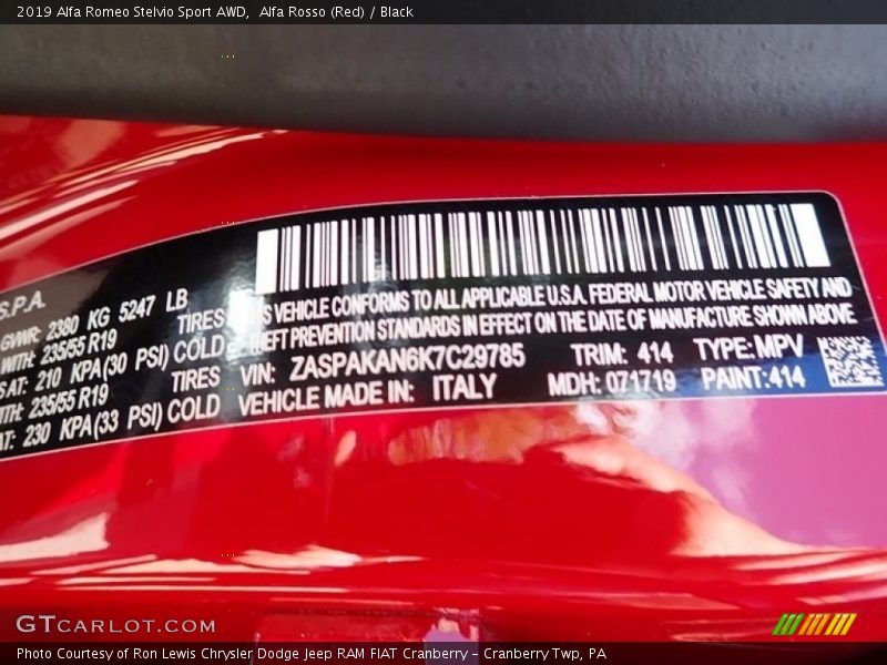 Alfa Rosso (Red) / Black 2019 Alfa Romeo Stelvio Sport AWD