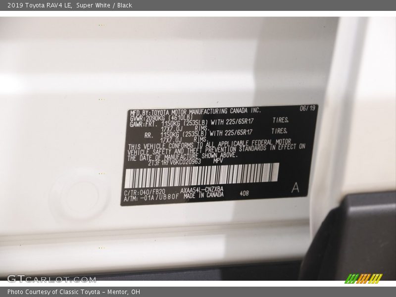 Super White / Black 2019 Toyota RAV4 LE