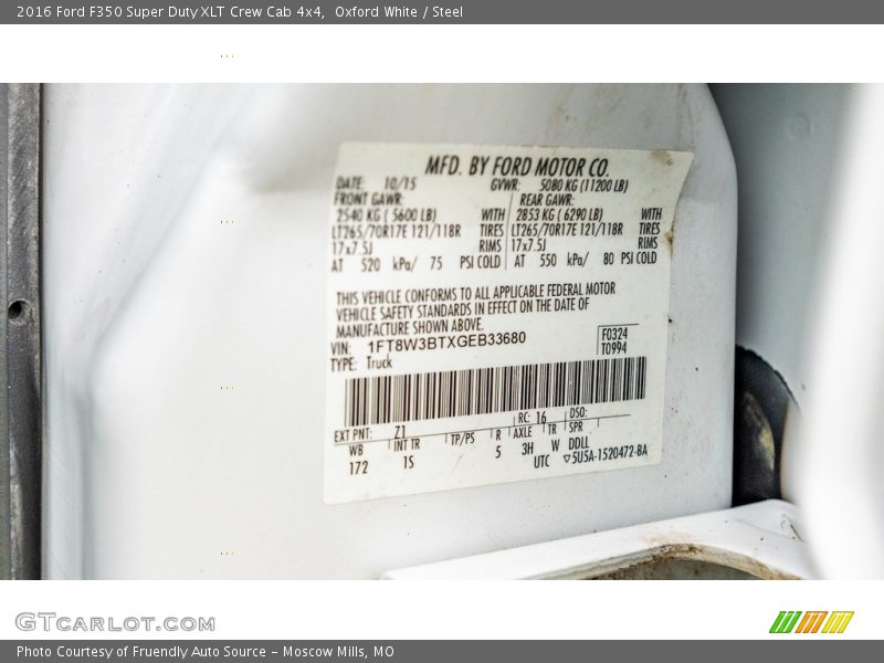 Oxford White / Steel 2016 Ford F350 Super Duty XLT Crew Cab 4x4