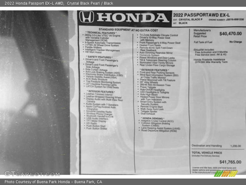 Crystal Black Pearl / Black 2022 Honda Passport EX-L AWD