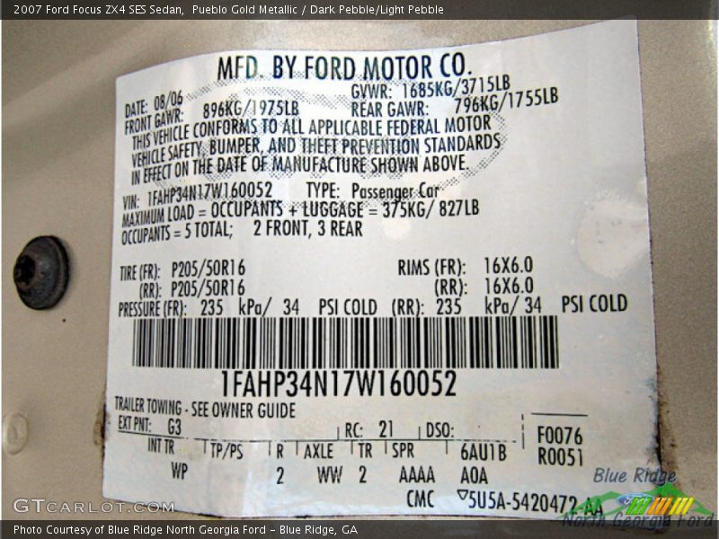 Pueblo Gold Metallic / Dark Pebble/Light Pebble 2007 Ford Focus ZX4 SES Sedan