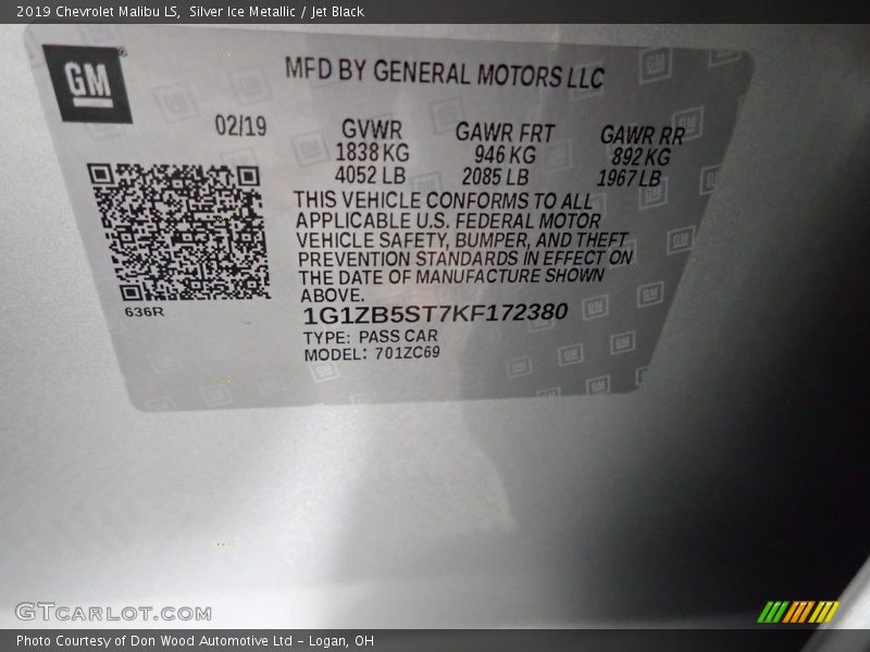 Silver Ice Metallic / Jet Black 2019 Chevrolet Malibu LS