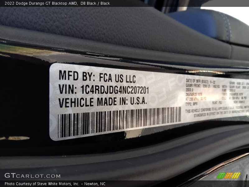 DB Black / Black 2022 Dodge Durango GT Blacktop AWD
