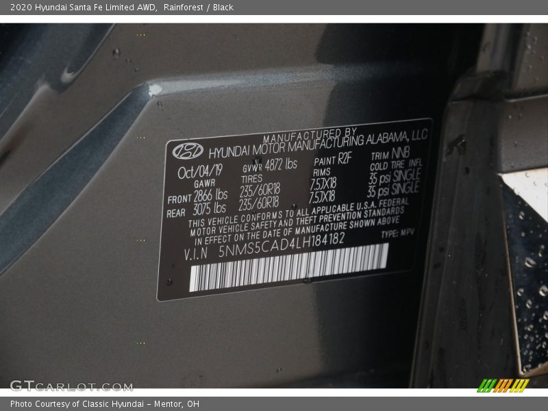 Rainforest / Black 2020 Hyundai Santa Fe Limited AWD