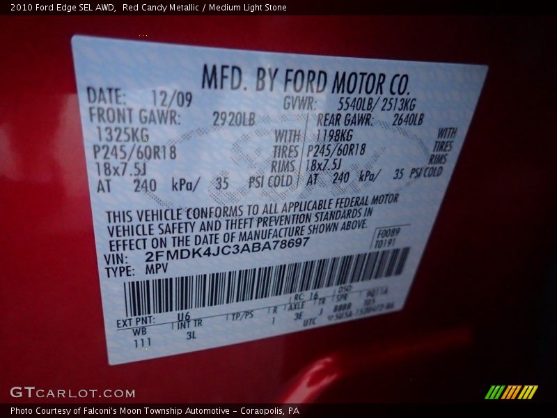 Red Candy Metallic / Medium Light Stone 2010 Ford Edge SEL AWD