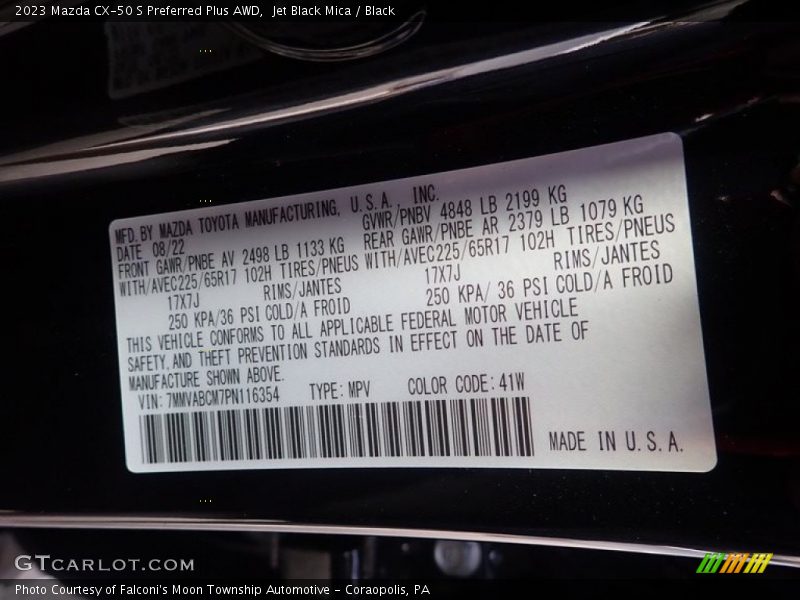 2023 CX-50 S Preferred Plus AWD Jet Black Mica Color Code 41W