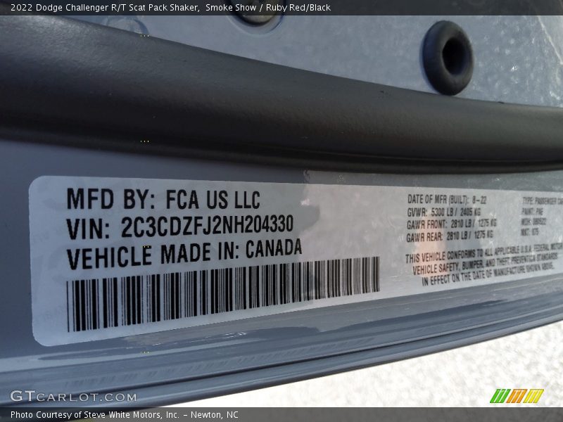 Smoke Show / Ruby Red/Black 2022 Dodge Challenger R/T Scat Pack Shaker