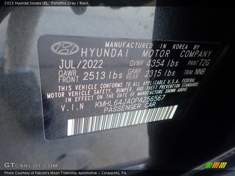 Portofino Gray / Black 2023 Hyundai Sonata SEL