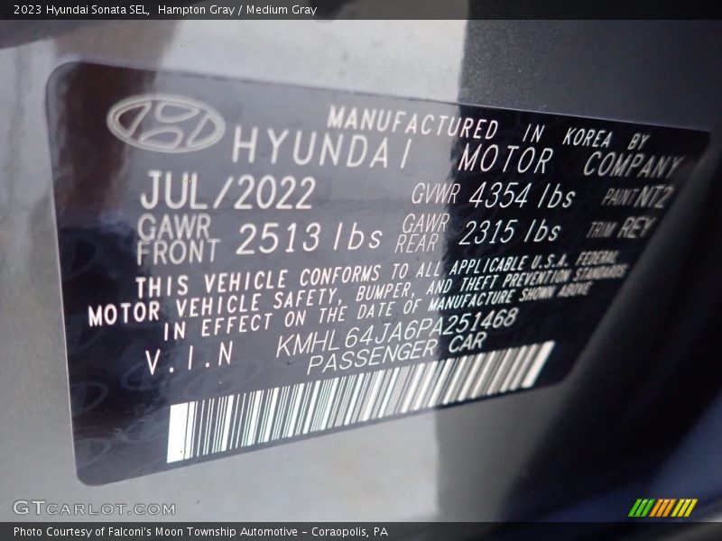 Hampton Gray / Medium Gray 2023 Hyundai Sonata SEL