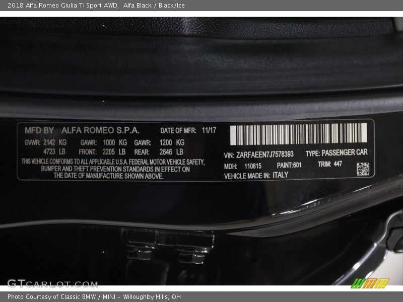Alfa Black / Black/Ice 2018 Alfa Romeo Giulia Ti Sport AWD