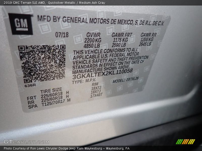 Quicksilver Metallic / Medium Ash Gray 2019 GMC Terrain SLE AWD