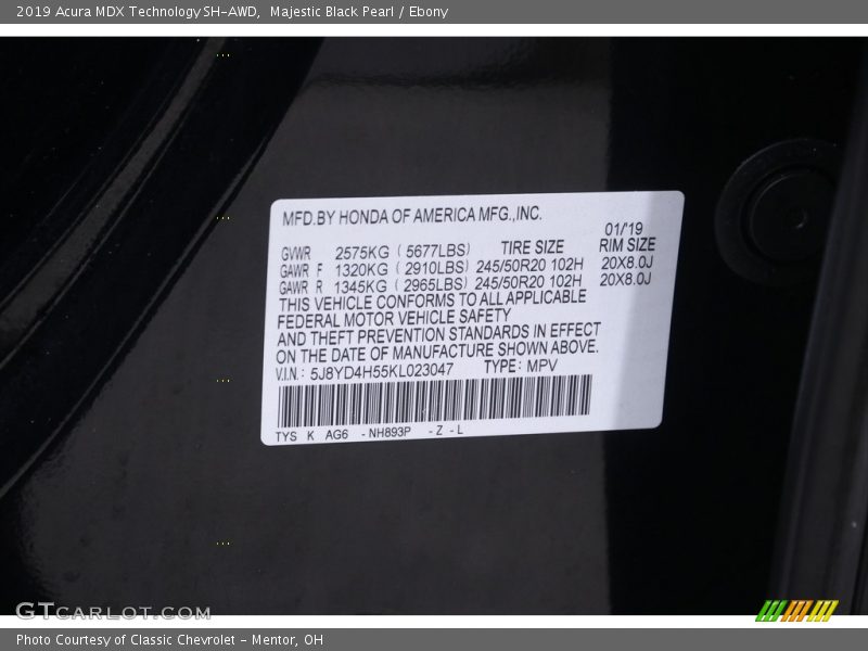Majestic Black Pearl / Ebony 2019 Acura MDX Technology SH-AWD