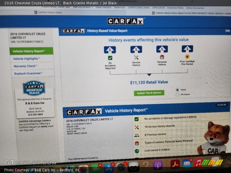 Black Granite Metallic / Jet Black 2016 Chevrolet Cruze Limited LT