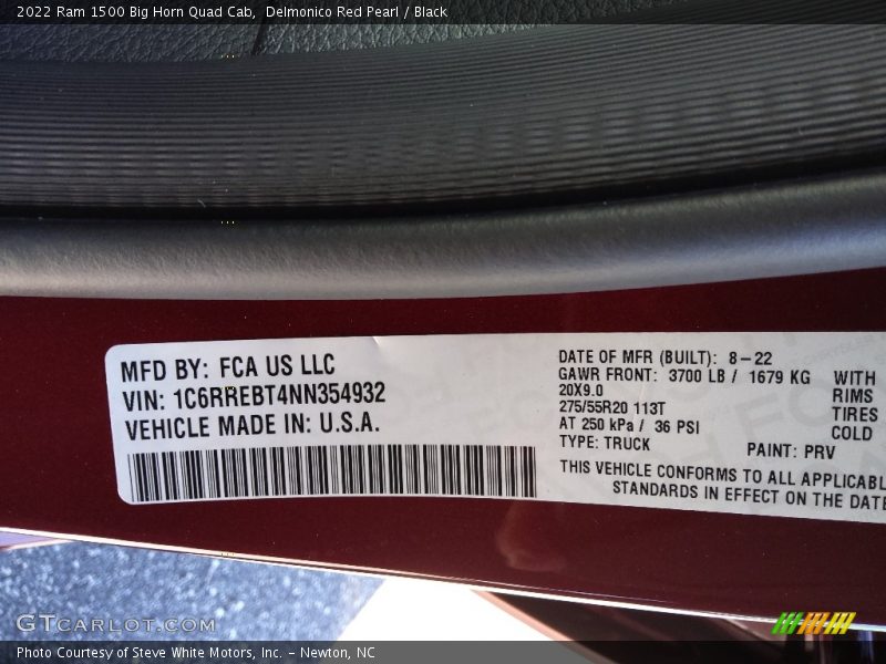 2022 1500 Big Horn Quad Cab Delmonico Red Pearl Color Code PRV
