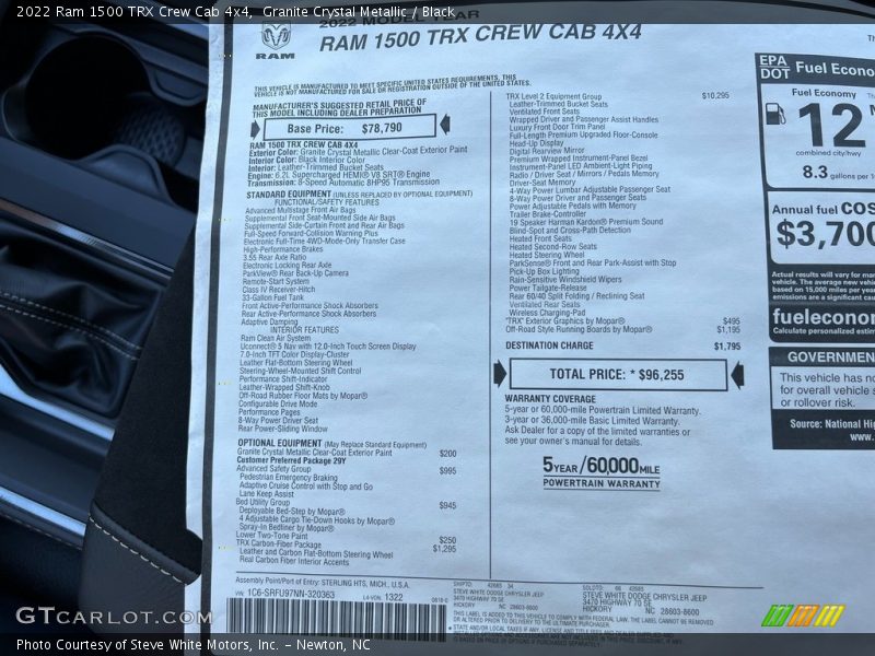  2022 1500 TRX Crew Cab 4x4 Window Sticker