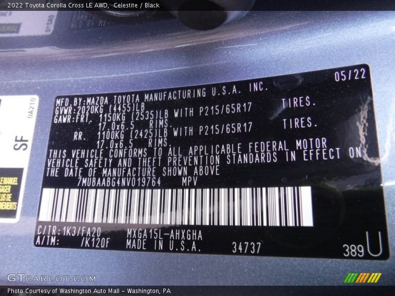 2022 Corolla Cross LE AWD Celestite Color Code 1K3
