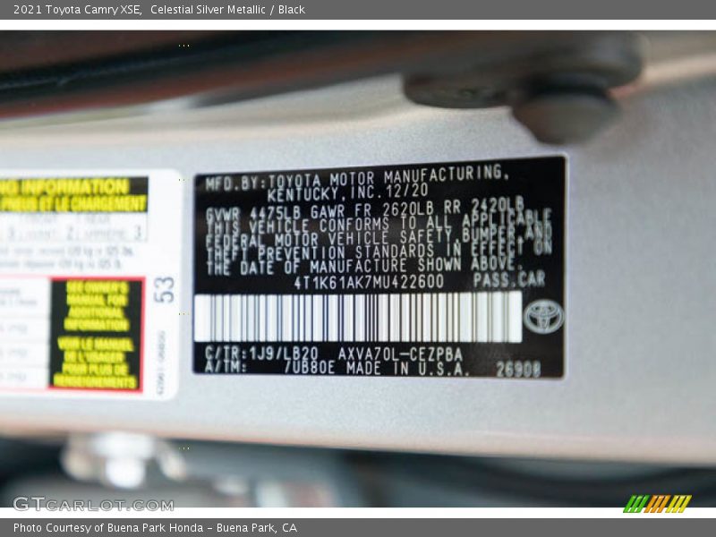 Celestial Silver Metallic / Black 2021 Toyota Camry XSE