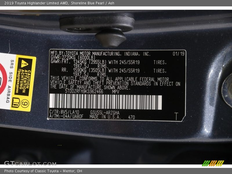 Shoreline Blue Pearl / Ash 2019 Toyota Highlander Limited AWD