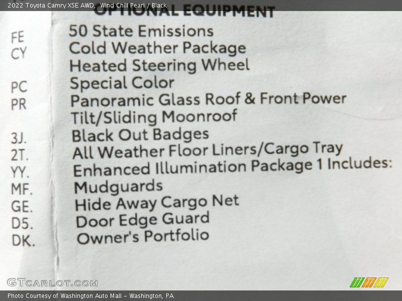 Wind Chill Pearl / Black 2022 Toyota Camry XSE AWD