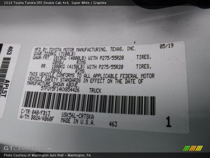 Super White / Graphite 2019 Toyota Tundra SR5 Double Cab 4x4